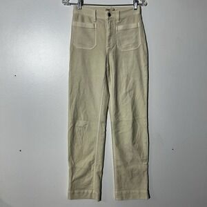 Faherty Soft Stretch Cord Patch Pocket High Rise Wide Leg Cream Pants Women's 24